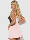Jocelyn Satin & Lace Babydoll Set Black/Light Pink