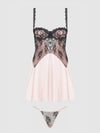 Jocelyn Satin & Lace Babydoll Set Black/Light Pink