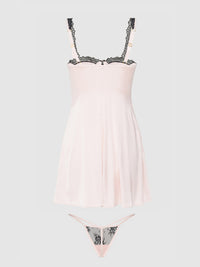 Jocelyn Satin & Lace Babydoll Set Black/Light Pink