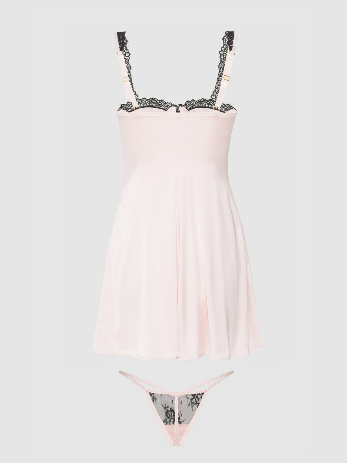 Jocelyn Satin & Lace Babydoll Set Black/Light Pink