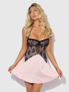 Jocelyn Satin & Lace Babydoll Set Black/Light Pink