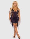 Jocelyn Lace & Satin Garter Chemise & G-String Set Purple/Black
