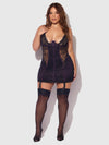 Jocelyn Lace & Satin Garter Chemise & G-String Set Purple/Black