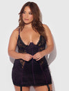 Jocelyn Lace & Satin Garter Chemise & G-String Set Purple/Black