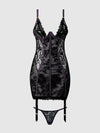 Jocelyn Lace & Satin Garter Chemise & G-String Set Purple/Black