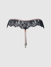 Jocelyn Lace & Pearl Crotchless Thong Black/Light Pink