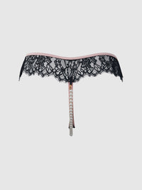 Jocelyn Lace & Pearl Crotchless Thong Black/Light Pink