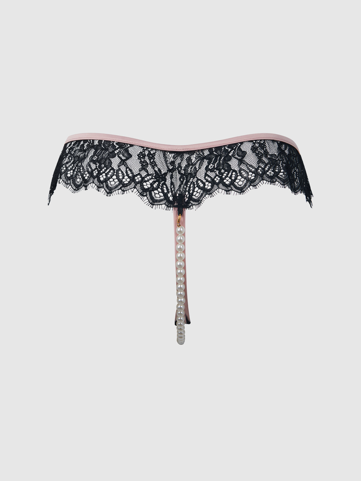 Jocelyn Lace & Pearl Crotchless Thong Black/Light Pink