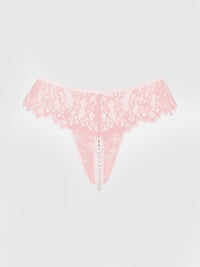 Jocelyn Lace & Pearl Crotchless Thong Light Pink