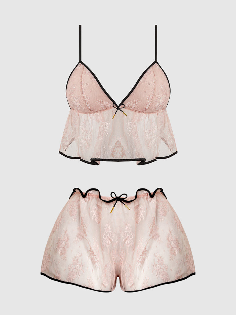 Flouncy Lace Cami & Short Sleep Set Light Pink