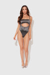 Zoe High Shine Cutout Scoop Back Bodysuit Graphite Gray