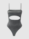 Zoe High Shine Cutout Scoop Back Bodysuit Graphite Gray