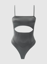 Zoe High Shine Cutout Scoop Back Bodysuit Graphite Gray