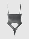 Zoe High Shine Cutout Scoop Back Bodysuit Graphite Gray