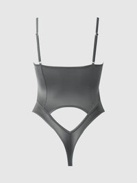 Zoe High Shine Cutout Scoop Back Bodysuit Graphite Gray