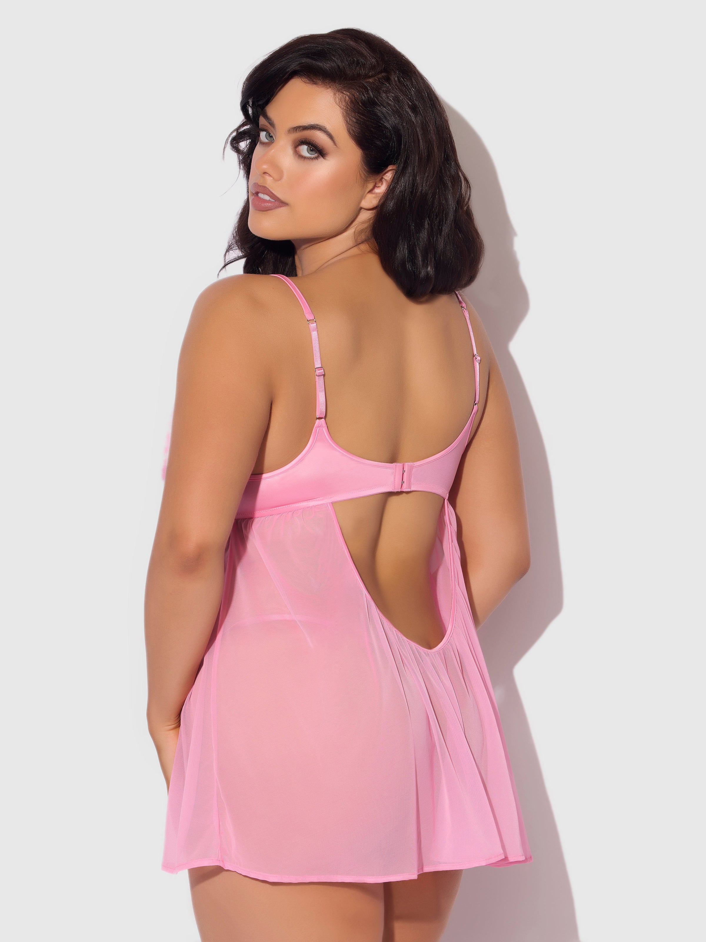 Zoe Oil Slick Openable Cup Underwire Babydoll Set Bubblegum Pink