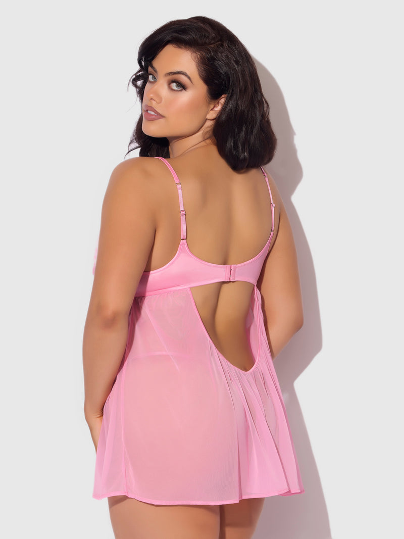 Zoe Oil Slick Openable Cup Underwire Babydoll Set Bubblegum Pink