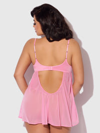 Zoe Oil Slick Openable Cup Underwire Babydoll Set Bubblegum Pink