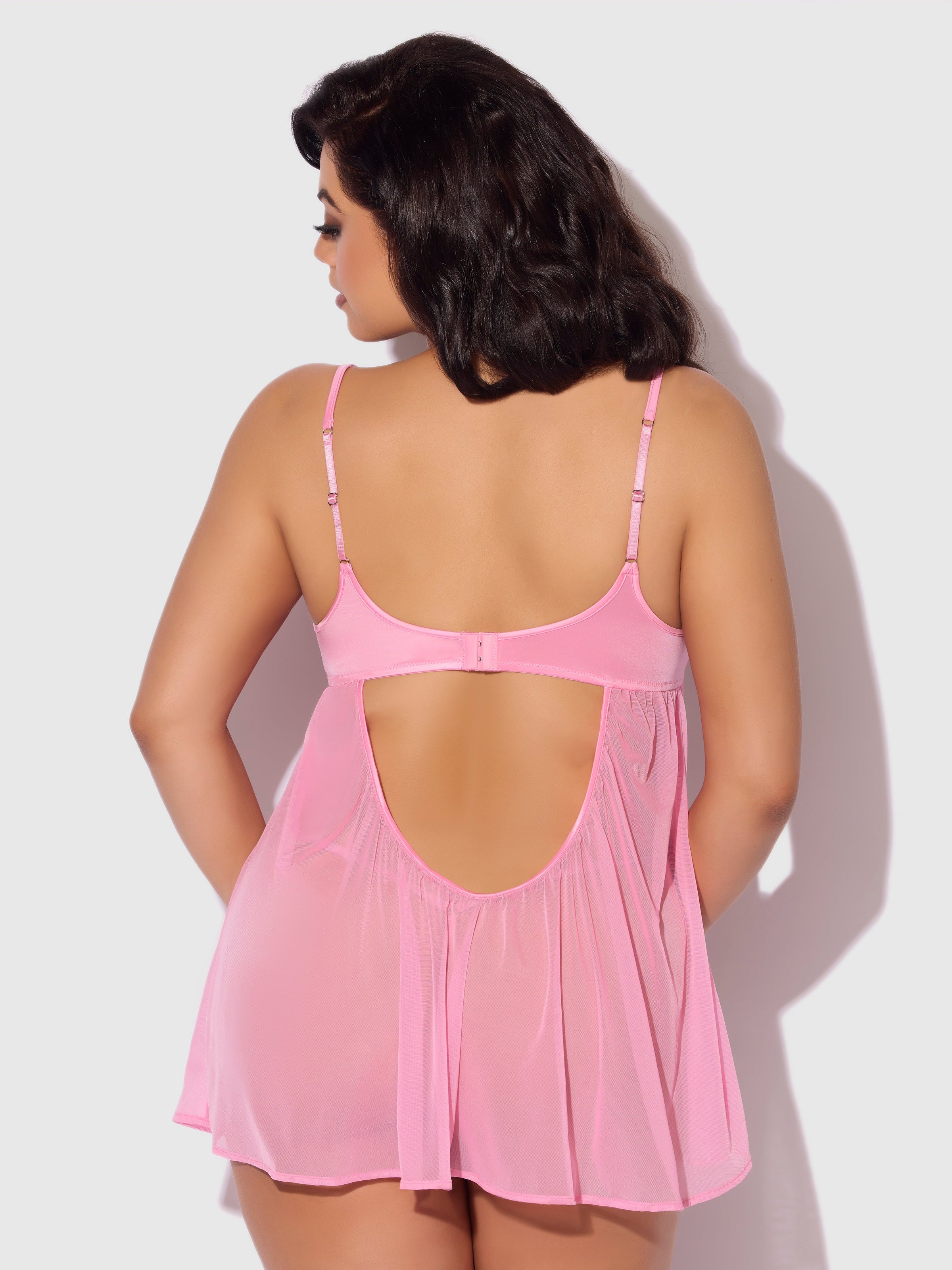 Zoe Oil Slick Openable Cup Underwire Babydoll Set Bubblegum Pink
