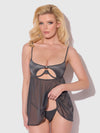 Zoe Oil Slick Openable Cup Underwire Babydoll Set Graphite