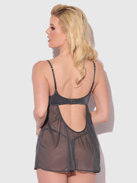 Zoe Oil Slick Openable Cup Underwire Babydoll Set Graphite