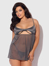 Zoe Oil Slick Openable Cup Underwire Babydoll Set Graphite