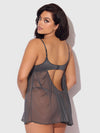 Zoe Oil Slick Openable Cup Underwire Babydoll Set Graphite