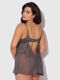 Zoe Oil Slick Openable Cup Underwire Babydoll Set Graphite