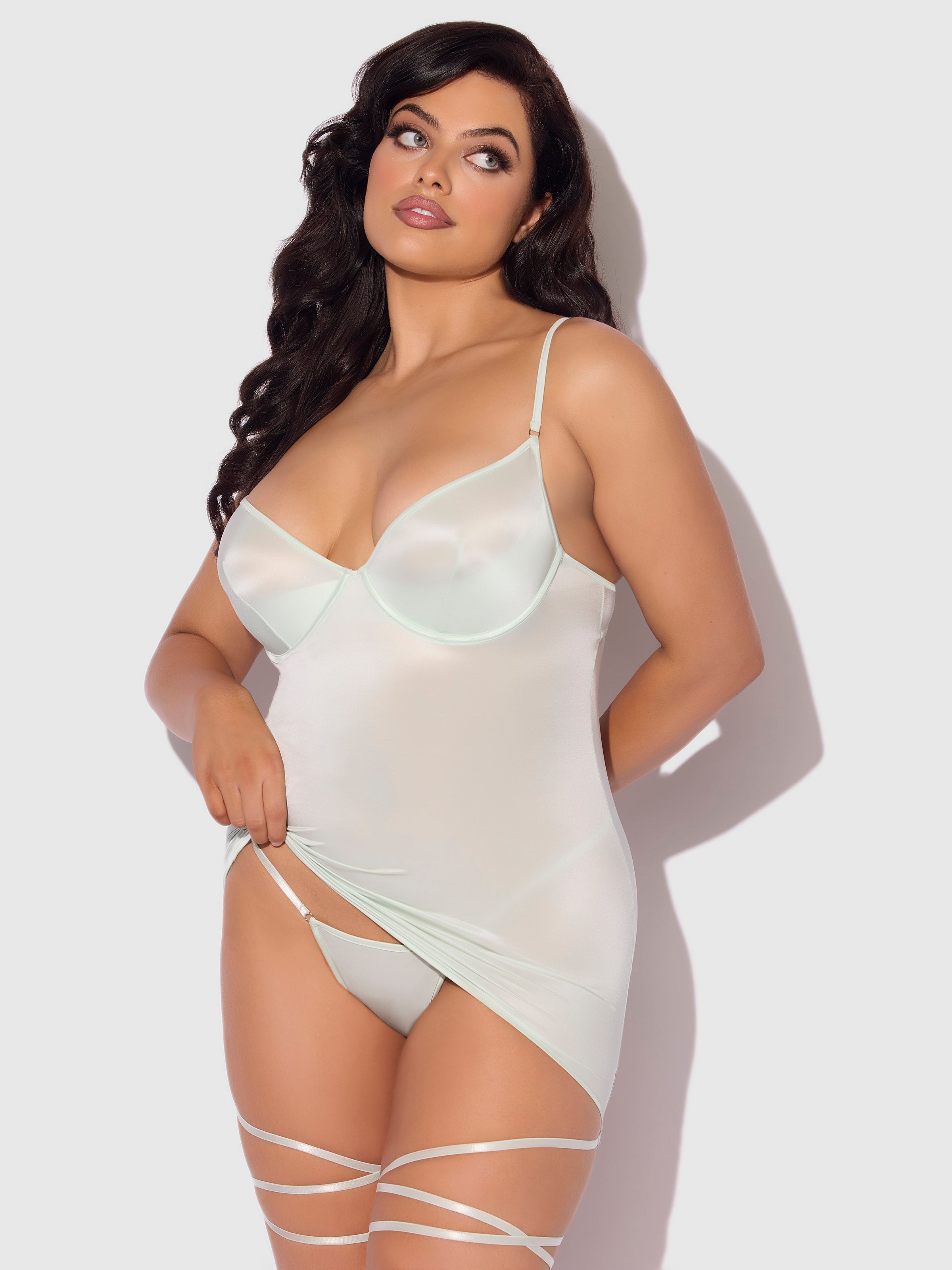 Zoe Oil Slick Wrap Garter Chemise Set Aqua