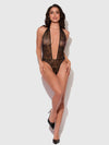 Kiki Lace Plunge Halter Teddy Black