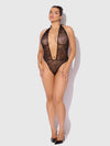 Kiki Lace Plunge Halter Teddy Black