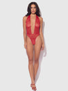 Kiki Lace Plunge Halter Teddy Crimson Red