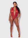 Kiki Lace Plunge Halter Teddy Crimson Red