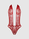 Kiki Lace Plunge Halter Teddy Crimson Red