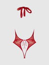 Kiki Lace Plunge Halter Teddy Crimson Red