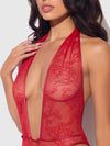 Kiki Lace Plunge Halter Teddy Crimson Red