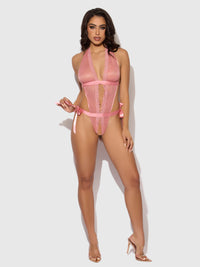Kiki Lace & Satin Drop Off Teddy Dusty Rose Pink