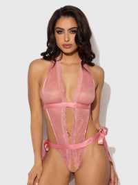 Kiki Lace & Satin Drop Off Teddy Dusty Rose Pink