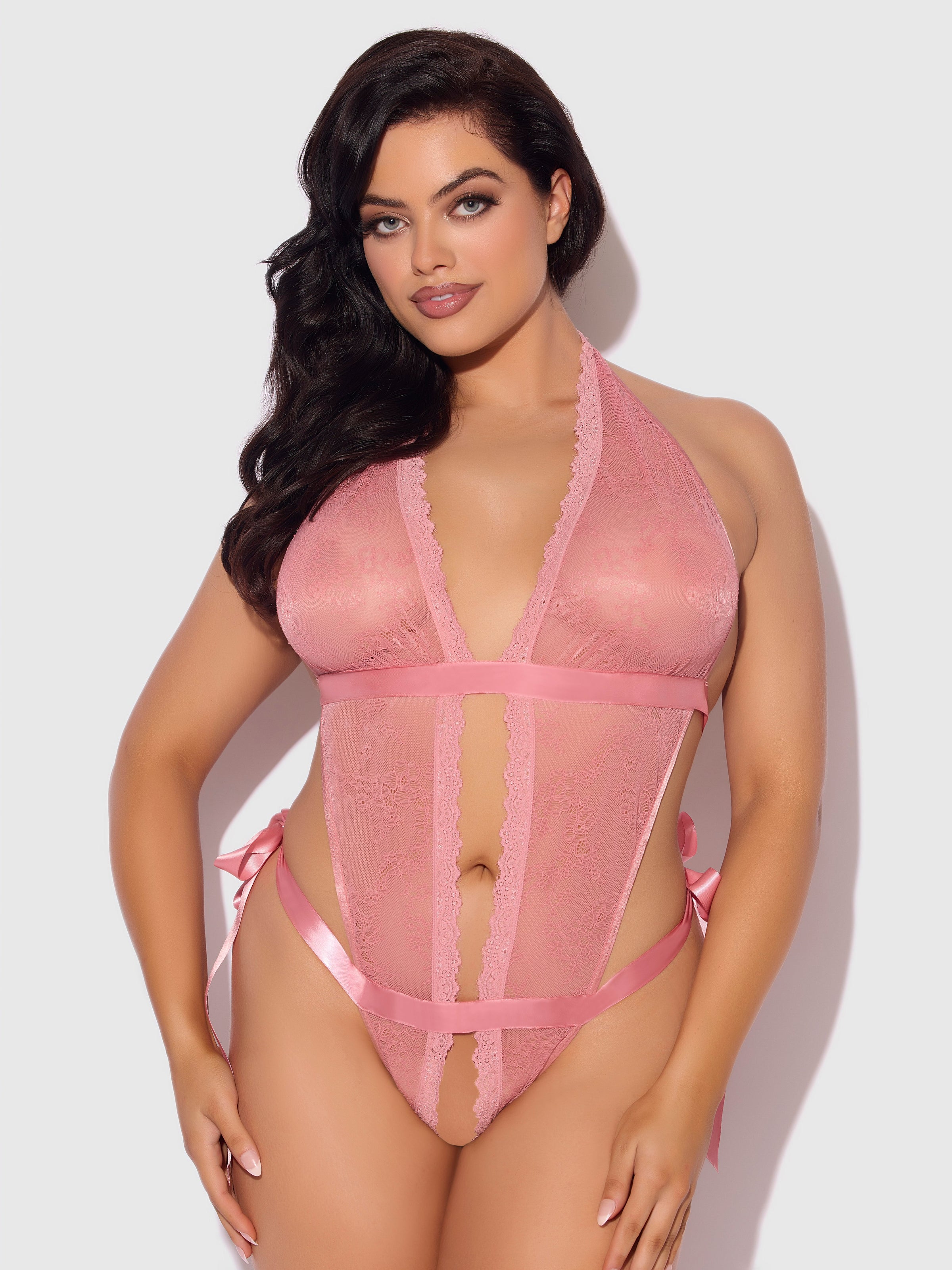 Kiki Lace & Satin Drop Off Teddy Dusty Rose Pink