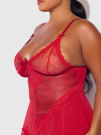 Kiki Lace Babydoll Set Crimson Red