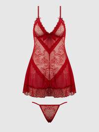 Kiki Lace Babydoll Set Crimson Red