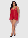 Kiki Lace & Faux Leather Drop Off Babydoll Barbados Cherry Red