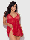 Kiki Lace & Faux Leather Drop Off Babydoll Barbados Cherry Red