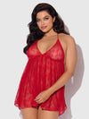 Kiki Lace & Faux Leather Drop Off Babydoll Barbados Cherry Red