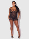 Kiki Lace Chemise Open Strappy Caged Back Black