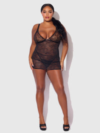 Kiki Lace Chemise Open Strappy Caged Back Black