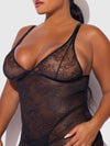 Kiki Lace Chemise Open Strappy Caged Back Black