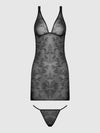 Kiki Lace Chemise Open Strappy Caged Back Black