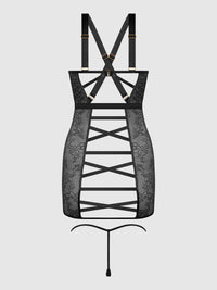 Kiki Lace Chemise Open Strappy Caged Back Black