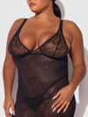 Kiki Lace Chemise Open Strappy Caged Back Black